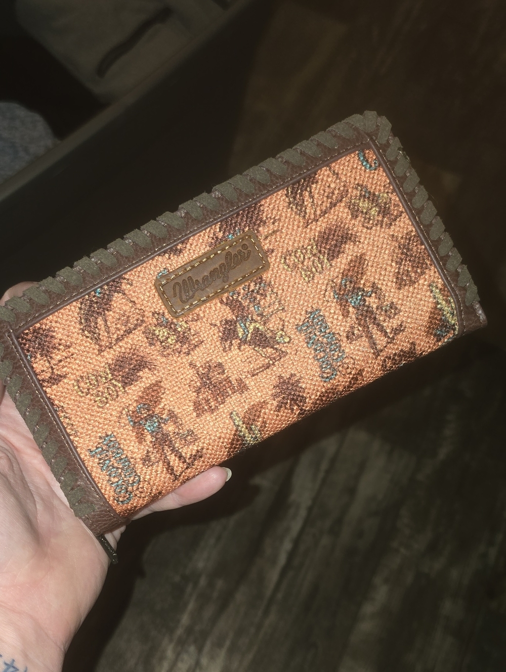 Wrangler Orange and Brown Woven Zip Card Holder